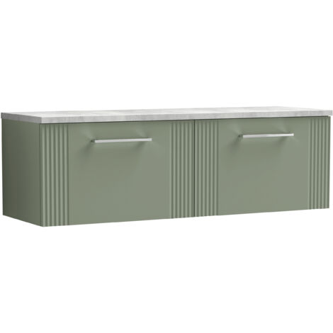 Retro 2 Drawer Wall Hung Vanity Unit with Bellato Grey Laminate Worktop - 1200mm - Satin Green - Balterley