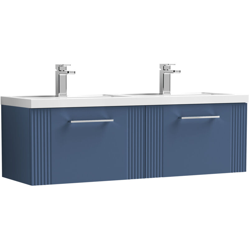 Balterley - Retro 2 Drawer Wall Hung Vanity Unit with Double Polymarble Basin - 1200mm - Satin Blue