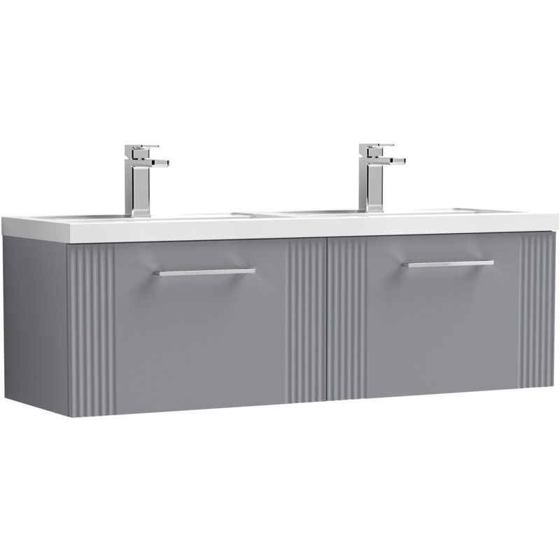 Balterley - Retro 2 Drawer Wall Hung Vanity Unit with Double Polymarble Basin - 1200mm - Satin Grey
