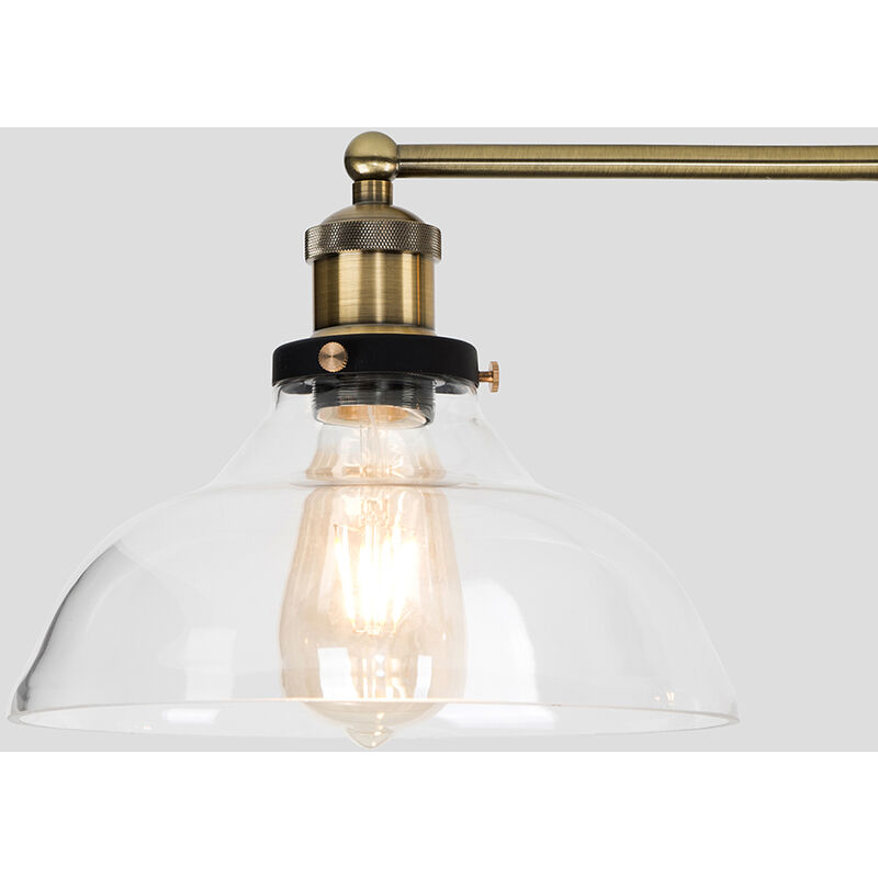 Retro 3 Way Black Gold Ceiling Light Fitting With Wide Clear Glass Light Shades 4w Led Filament Bulbs Warm White