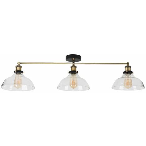 Retro 3 Way Black Gold Ceiling Light Fitting With Wide