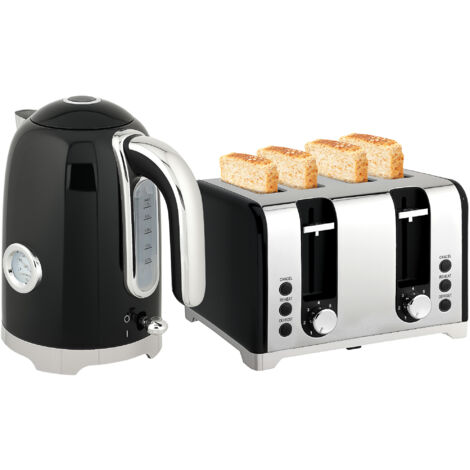 Retro 3000W Kettle and Toaster Set - Black