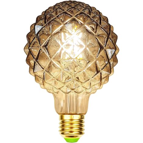 Rétro Ampoules LED Filament Edison Ampoules 4W Fumée Verre 220/240V E27 Cristal Ampoules Décoratives Art Déco G95 Cristal (Ananas) [Classe énergétique D]