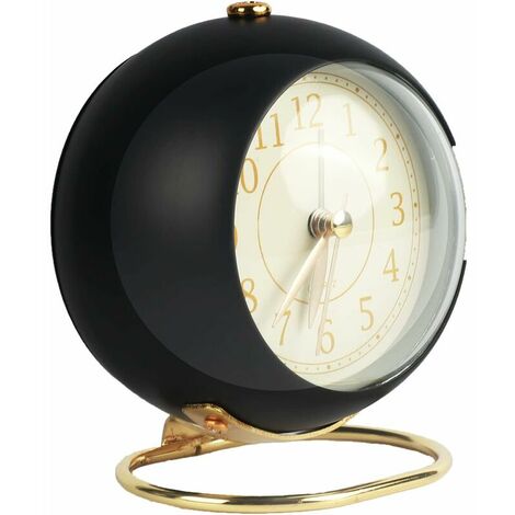 Retro Analog Alarm Clock, Metal Alarm Clock Silent and Non Ticking, Loud Alarm Bedside Alarm Clock, Battery Powered, for Bedroom, Kitchen, Office (Black)
