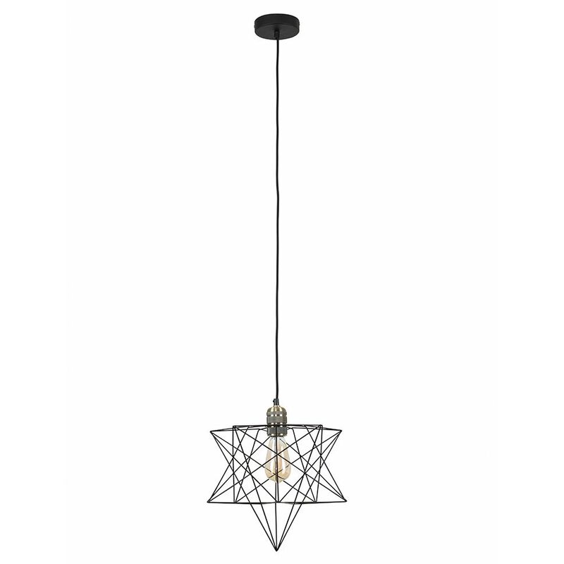 Minisun - Antique Brass Ceiling Pendant Light + Black Geometric Star Shade - No Bulb