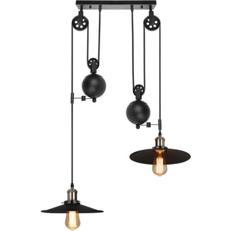 Retro Antique Chandelier Vintage Nostalgia Pendant Light Metal 2 Heads Ceiling Light Black E27 Industrial Pulley Pendant Lights