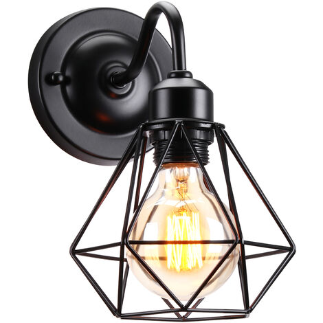 Rétro Applique Mural Industrielle Cage Diamant E27 Lampe Eclairage Décor Noir 1PCS