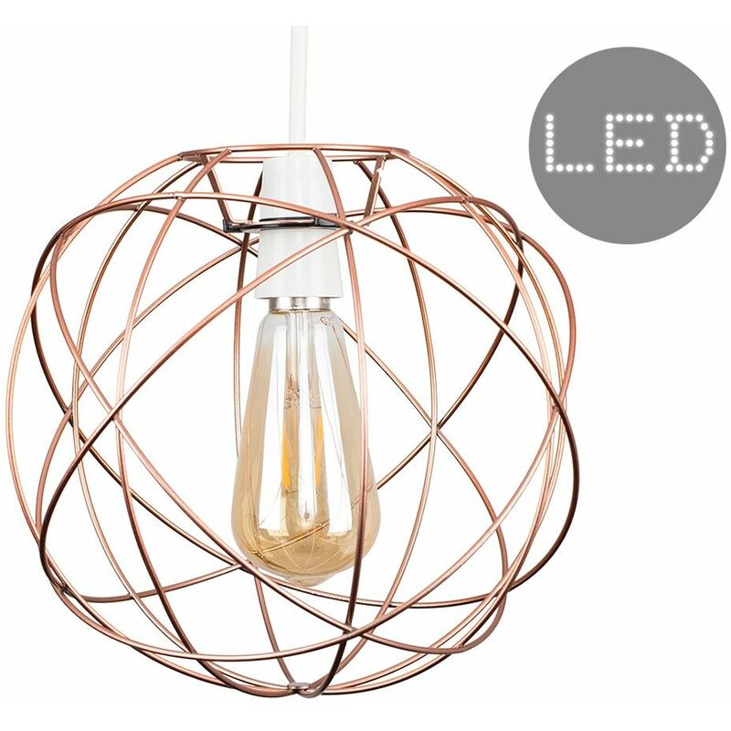 Atom Metal Basket Cage Ceiling Pendant Light Shade - Copper - Including LED Bulb
