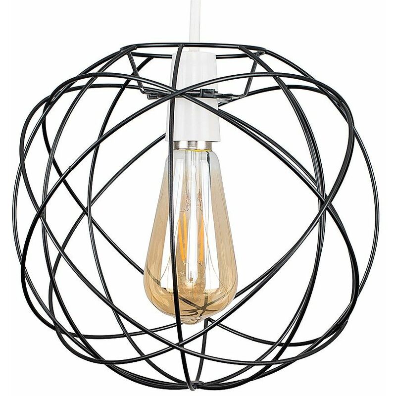 Atom Metal Basket Cage Ceiling Pendant Light Shade - Matt Black - No Bulb