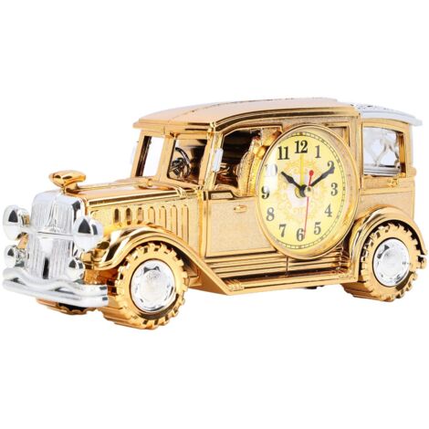 Retro-Autowecker mit großem Zifferblatt und multifunktionalem Stifthalter für Kinder – Gold