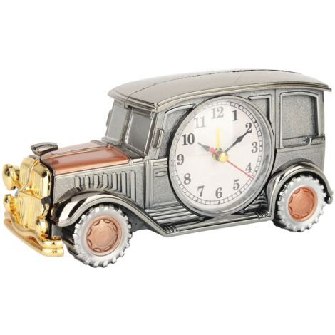 Retro-Autowecker mit großem Zifferblatt und multifunktionalem Stifthalter für Kinder – Schwarz