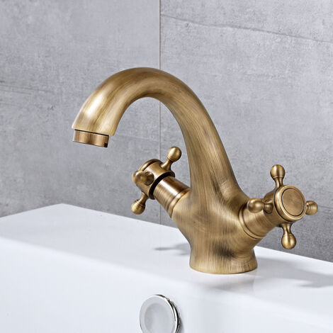 Retro-Badezimmerarmatur, antikes Messing, Zweigriff-Waschtischarmatur