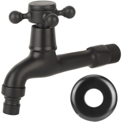 Retro-Badezimmerarmatur mit Einzelkaltwasserhahn, an der Wand montierter Waschtischhahn aus antikem Messing G1/2 Zoll, an der Wand montierter Wischmopp-Raumhahn mit Kreuzgriff, Schwarz