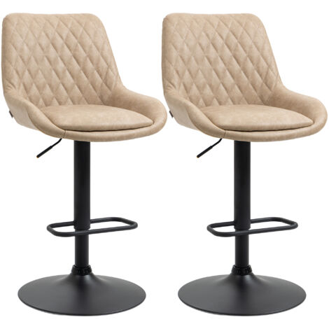 Retro Bar Stools Set of 2, Adjustable Kitchen Stool, Upholstered Bar Chairs with Back, Swivel Seat, Light Khaki