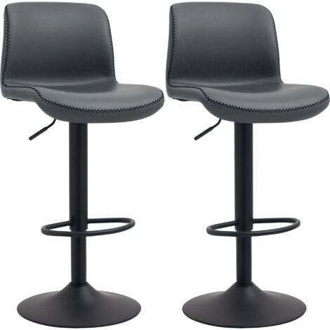 Retro Barstools Set of 2 PU Leather Adjustable Height Swivel Bar Chairs Dark Grey