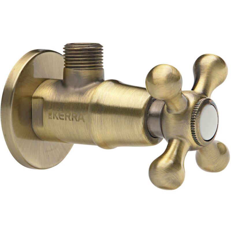 Kerra - Retro Bathroom Antique Brass Ceramic Angled Water Valve Basin Sink 1/2' x 3/8' BSP