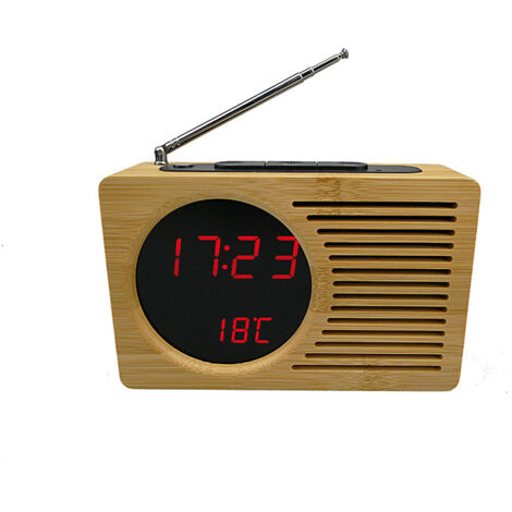 Retro Bedside Wooden Clock Radio, Lazy Mute Alarm Clock, Creative Gift Electronic Clock New Bamboo LED Clock FM Radio Electronic Clock Radio Red Temperature Display uG21JodfQ