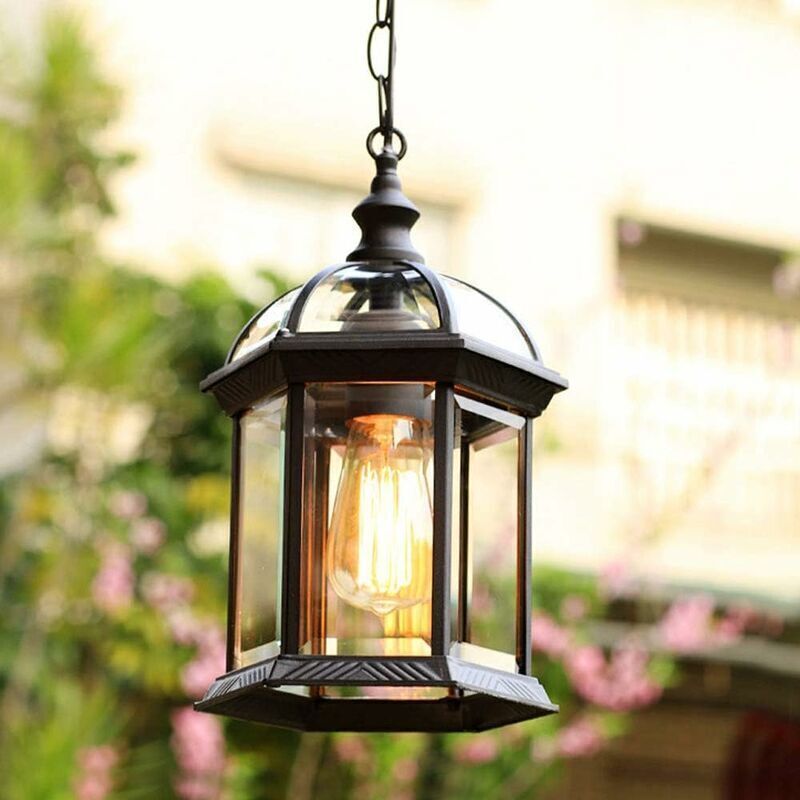 Retro Black Hanging Light, Cylindrical Outdoor Pendant Light, IP23, E27, Height Adjustable Aluminum Shade, Balcony, Dining Room, Gazebo, Pendant