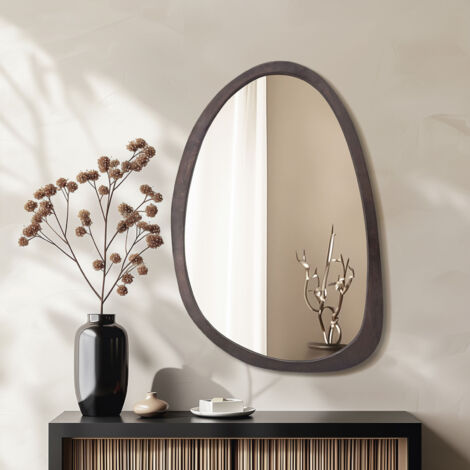 Retro Black Wooden Framed Wall Mirror Abstract Assymetrical Mirrors Home Decor - 50x70cm