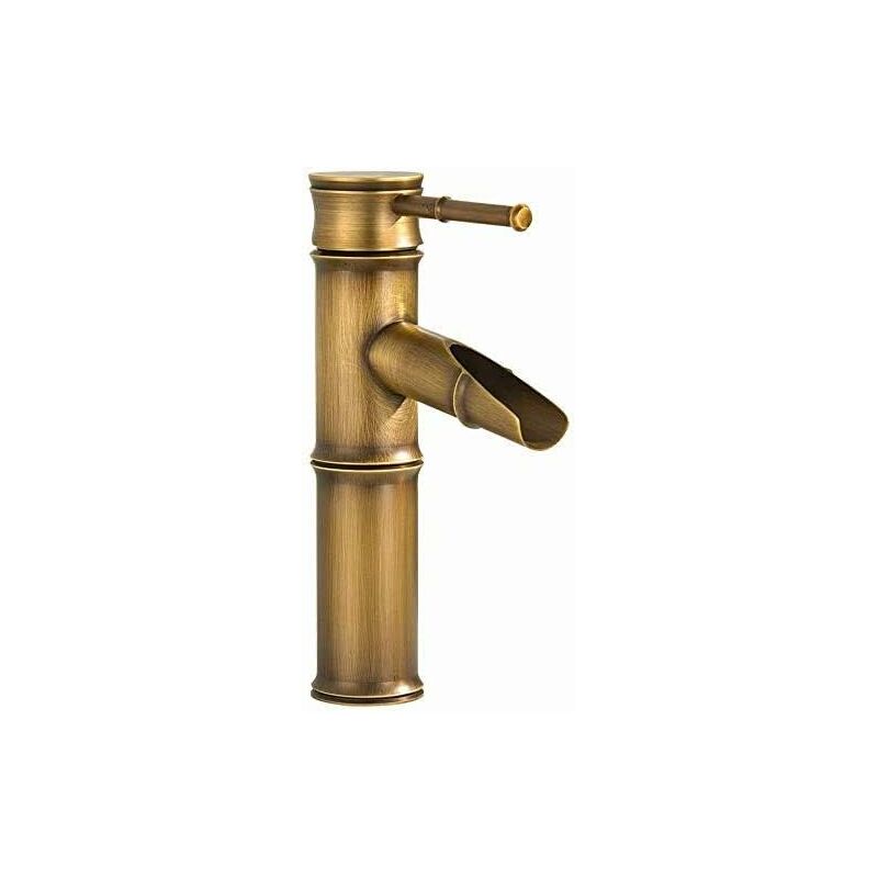 Retro Brass Basin Faucet, Bathroom Faucet for Wash Basins, Retro Single Handle Basin Faucet, Retro Waterfall Bamboo Pattern Bathroom Sink Faucet,