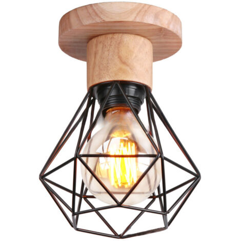 Retro cage ceiling light, diamond ceiling light, black E27 screw socket (bulb not included)