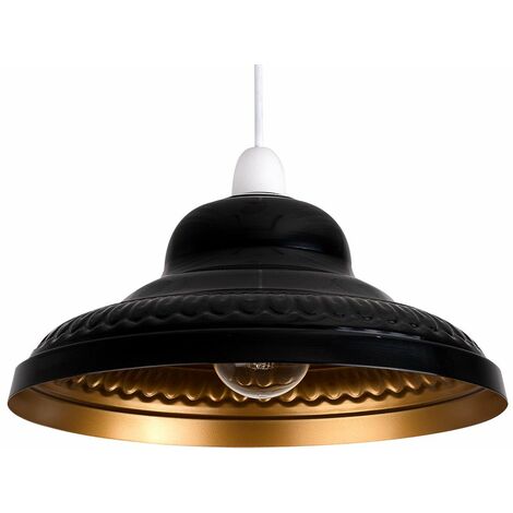 main image of "Retro Ceiling Pendant Lampshade Gloss Black With Gold Interior"