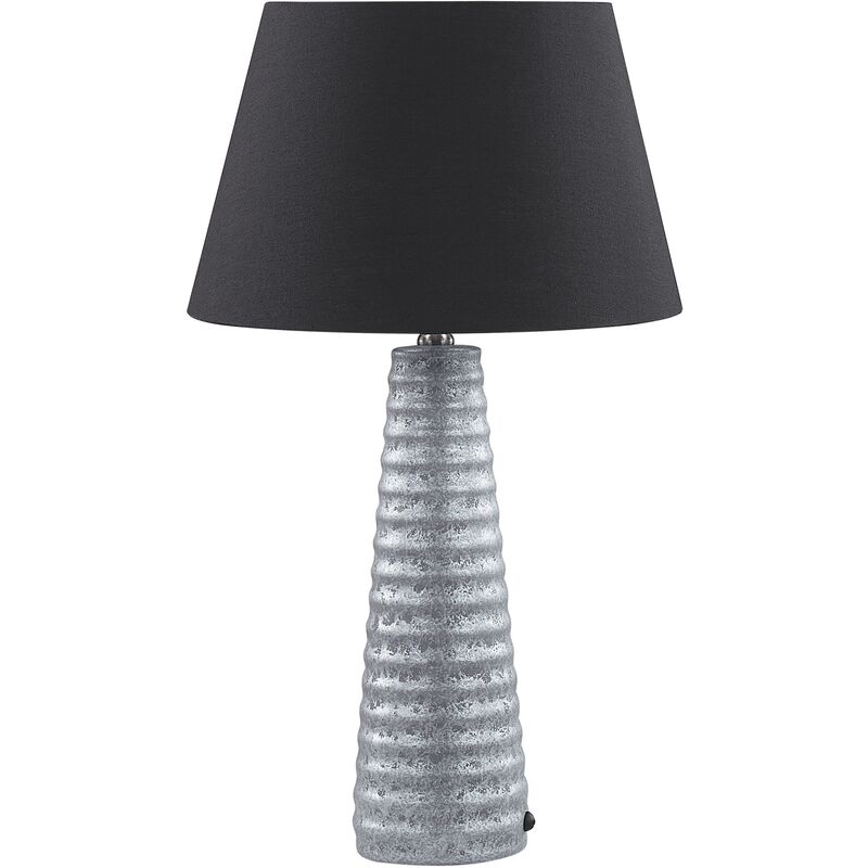 Retro Ceramic Bedside Table Lamp with Black Empire Shade Silver Vilnia