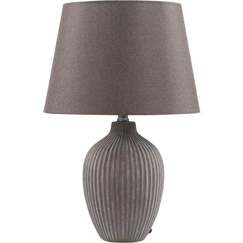 Retro Ceramic Table Lamp with Linen Empire Shade Brown Bedside Light Fergus