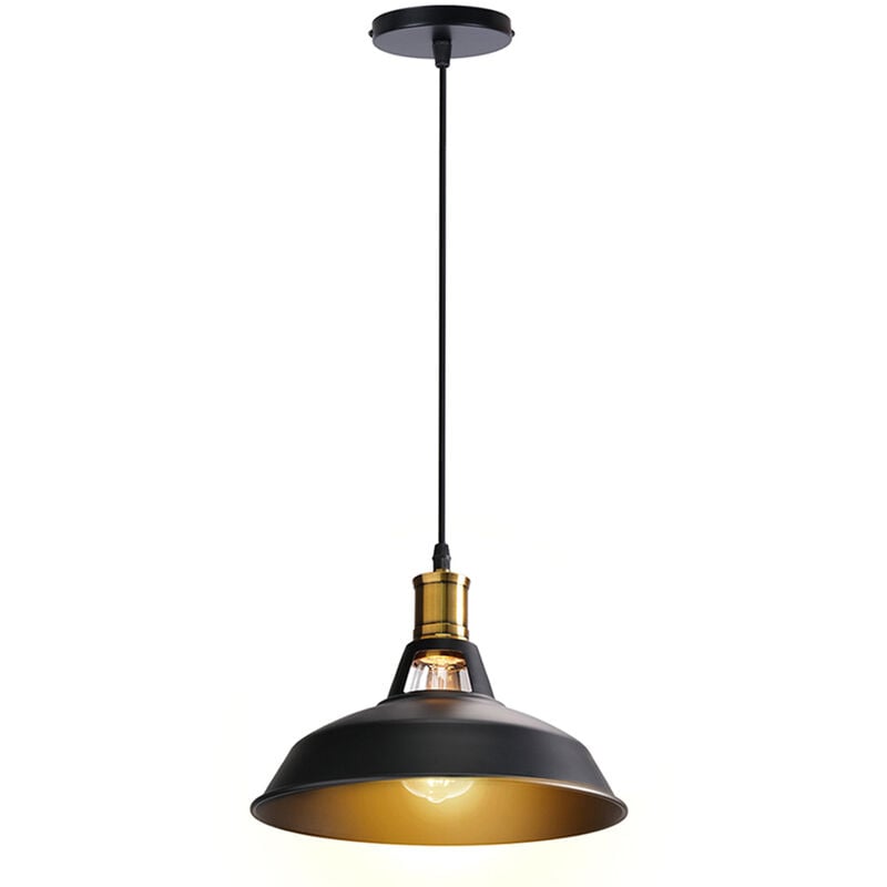 Vintage Chandelier, Hanging Light with Dome Metal Lampshade, Retro Industrial Pendant Light for Kitchen Island (Black, Ø27cm)