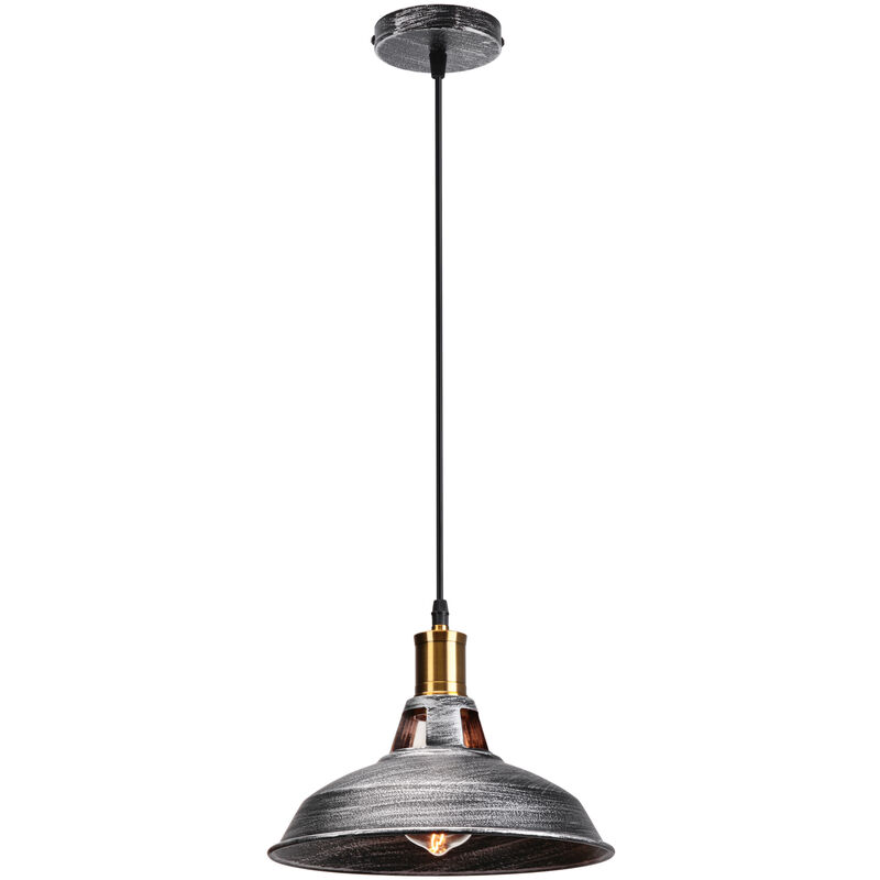 Vintage Metal Chandelier, Hanging Light with Dome Lampshade, Retro Industrial Pendant Light Ø27cm Grey, 1PCS