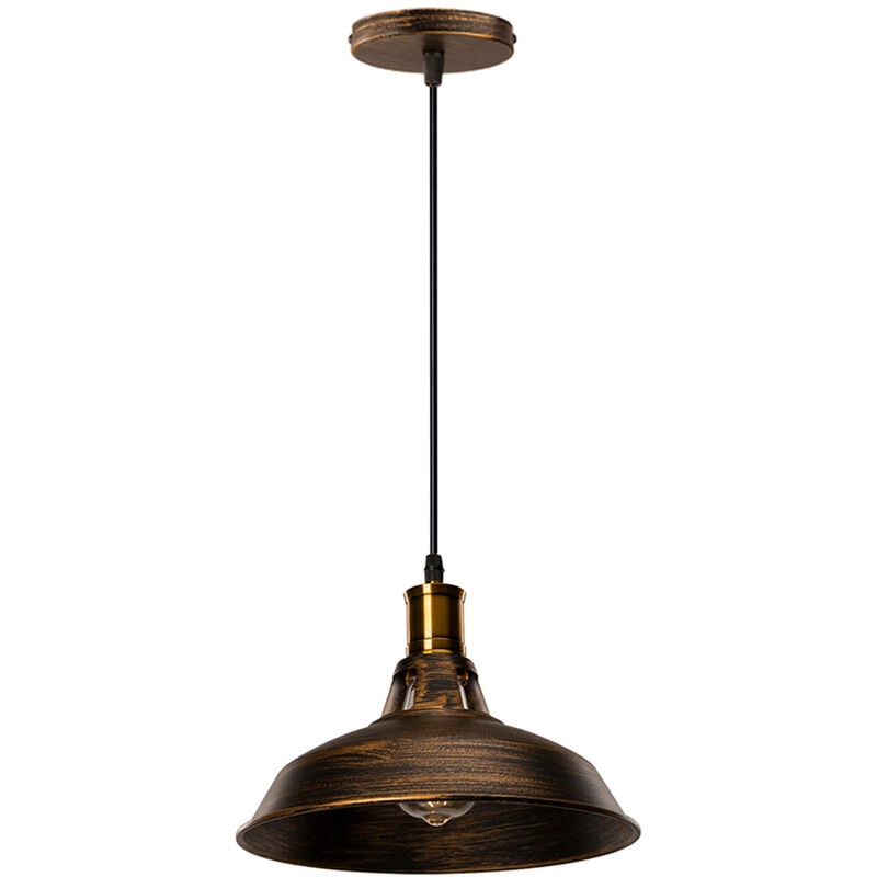 Vintage Pendant Light, Antuique Hanging Light with Ø27cm Dome Metal Lampshade, Retro Industrial Chandelier for Kitchen Island (Black)