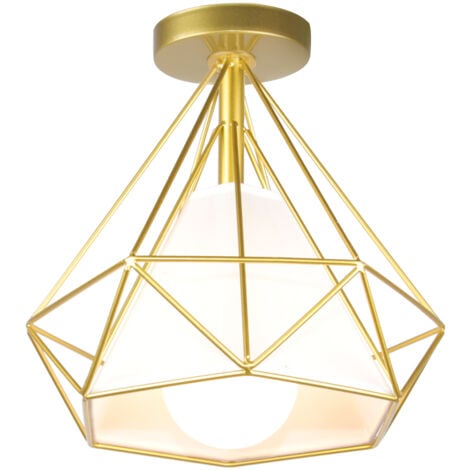 Retro Chandelier Vintage Cage Ceiling Light Diamond Shape 25CM (Gold) Industrial Ceiling Lights Metal Iron E27 For Restaurant Cafe