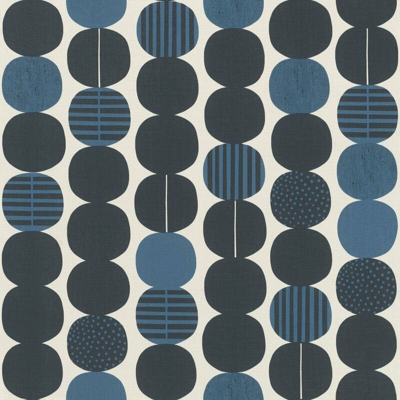 Retro Circles Wallpaper Navy and Cream Textured Vinyl Feature Wall