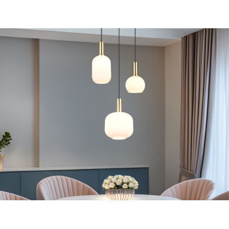 Retro Cluster LED Pendelleuchte 3-flammig mit Glasschirmen in Weiß, Ø 38cm
