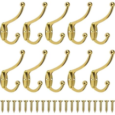 Rétro Crochet Patère Porte Manteau Mural Vintage Crochet de Porte Métal pour Salle de Bain Cuisine Chambre Entrée 10 Pièces Or