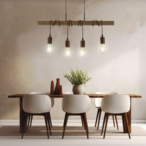 Retro Decken Hänge Lampe Holz Balken Pendel Leuchte Wohn Zimmer Beleuchtung