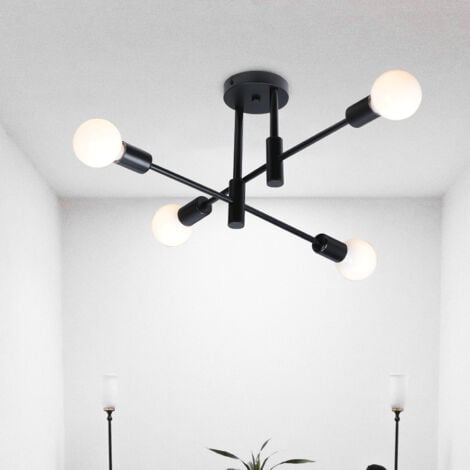 AXHUP Retro Deckenleuchte Lampe Vintage Industriell 4 Punkt Leuchter Beleuchtung für Esszimmer, Schlafzimmer, Wohnzimmer, Schwarz