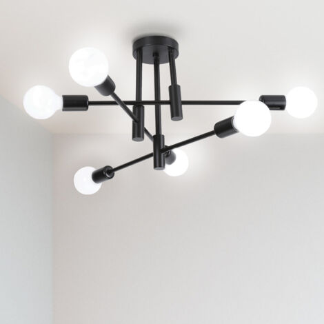 Retro Deckenleuchte Lampe Vintage Industriell 6 Punkt Leuchter Beleuchtung für Esszimmer, Schlafzimmer, Wohnzimmer, Schwarz