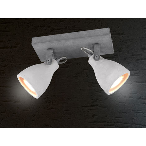 Retro Deckenstrahler CONCRETE 2-flammig mit Beton-Lampenschirmen, Breite 23cm