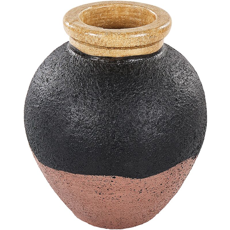 Retro Decorative Vase Terracotta Handmade Black and Pink Daulis