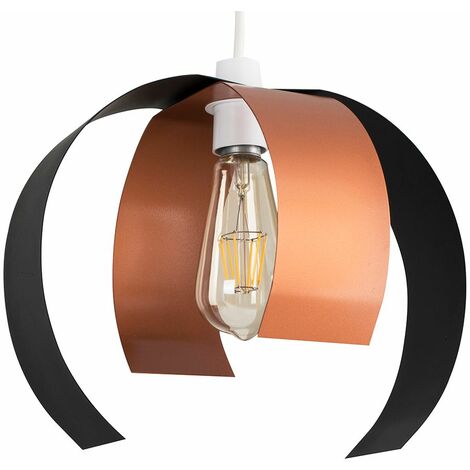 Retro Desinger Matt Black Copper Curved Metal Panel Ceiling Pendant Light Shade 4w Led Filament Bulb Warm White