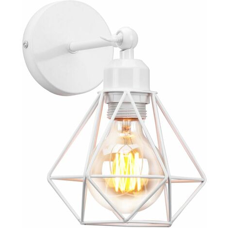 Retro Diamond Cage Wandleuchte, drehbare Innenbeleuchtung E27 Schmiedeeisen Wandleuchte Schlafzimmer Wohnzimmer Küche - Weiß