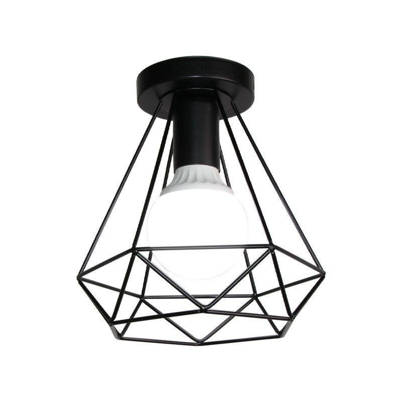 Retro Diamond Ceiling Lamp Metal Cage Ø20cm Chandelier Industrial Pendant Light Black for Dining Cafe Bedroom Office E27