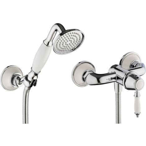 Retro Duscharmatur Nostalgie Aufputz Dusche Handbrause weiß Vintage