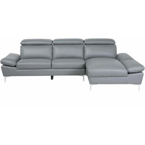 Retro Ecksofa mit Récamiere grau Echtleder linksseitig L-Förmig Farila - Grau