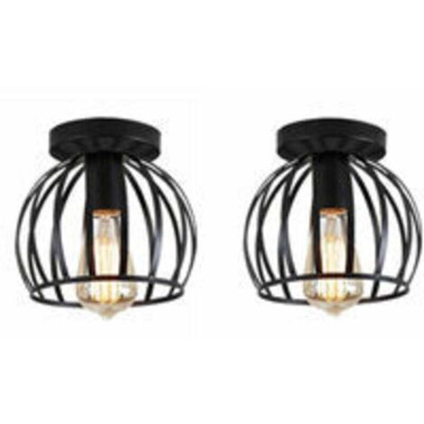 Retro Eisen Deckenleuchte E27 2er-Pack Industriebeleuchtung Metall Deckenlampe für Schlafzimmer Wohnzimmer - Schwarz