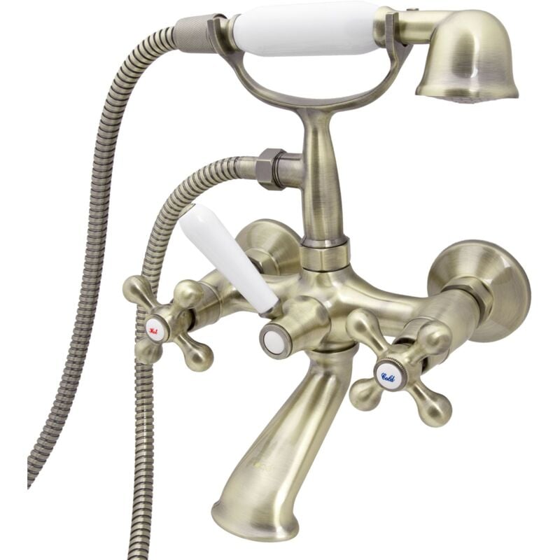 Retro Elegant Wall Mounted Antique Brass Bathroom Tap With Shower Luxor 4 - Loge