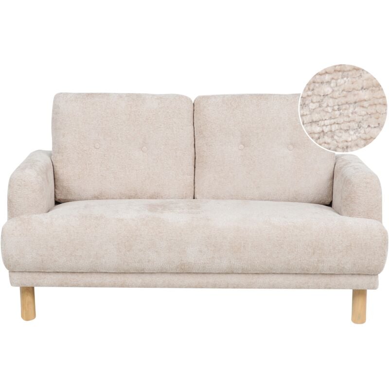 Beliani - Retro Fabric 2 Seater Sofa Loveseat Couch Upholstered Wooden Legs Boucle Thick Seat Beige Tuve