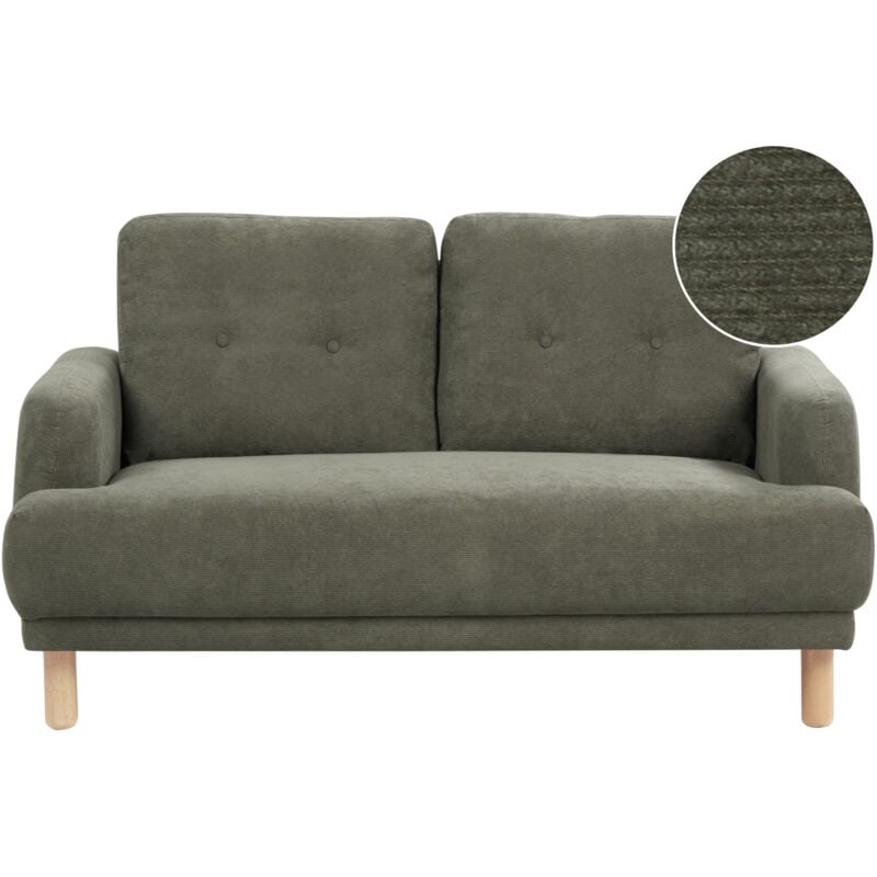 Retro Fabric 2 Seater Sofa Loveseat Couch Upholstered Wooden Legs Cord Thick Seat Dark Green Tuve