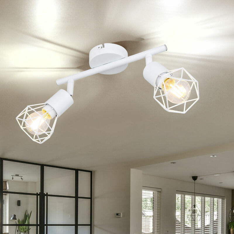 Image of Retro faretti a soffitto lampada spot gabbia orientabile soggiorno sala da pranzo lampada bianca